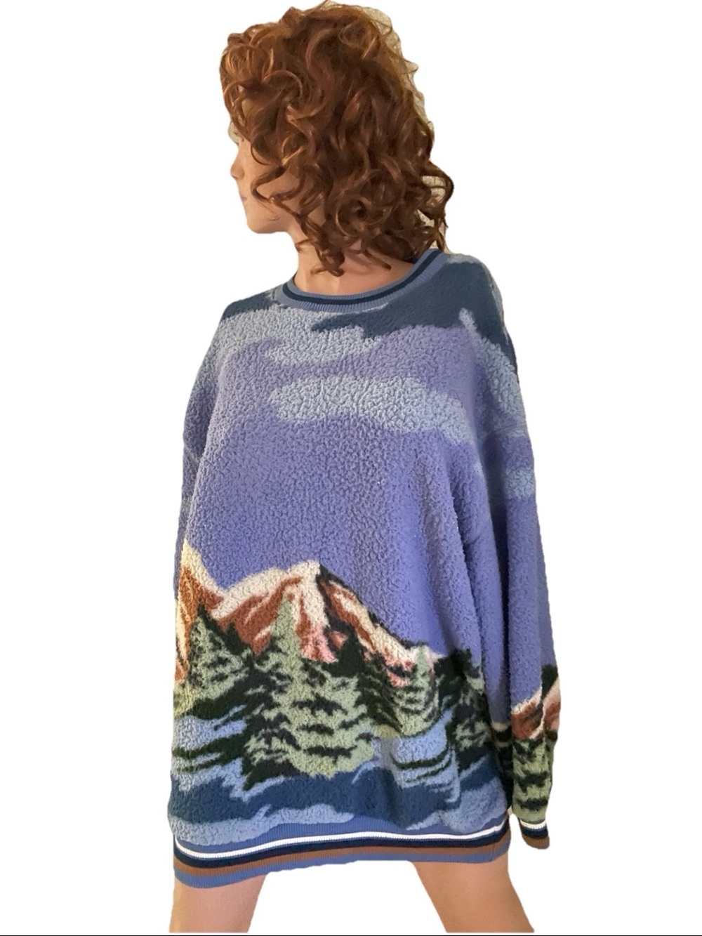 URBAN OUTFITTERS Coziest Slouchy FLEECE Oversized SCENIC Print SWEATER Size M